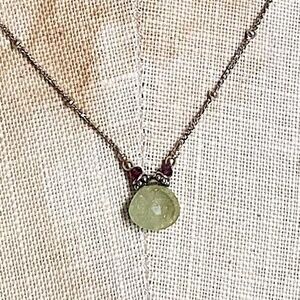 Peridot & Garnet Gold Pendant Necklace 17"